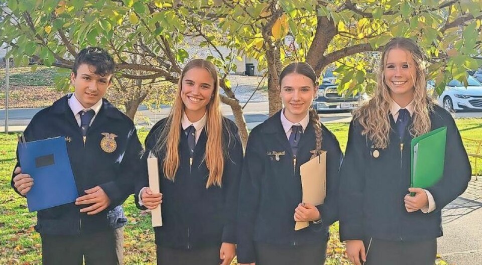 West Holmes FFA chapter members Shane Lorentz, left, Alexa Tate, Madison Ringwalt and Bree Pringle before the district job interview contest. Contest brings firsts for WH FFA parliamentary team