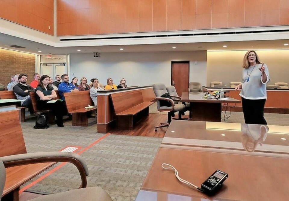 Wayne County commissioner Sue Smail, right, addresses the 2023 Leadership Wooster class at the municipal building. Smail recently announced her retirement, effective May 31. Smail stepping down as Wayne commissioner on May 31