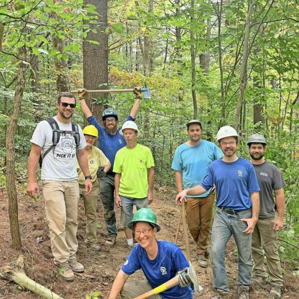 MWCD staff and Student Conservation Association stop for a photo while working on the new trail segment. Buckeye Trail expansion unites organizations