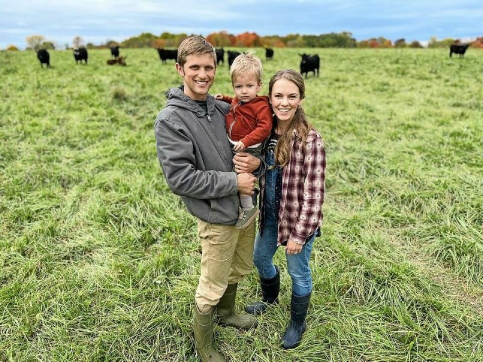 Joe and Jen Lautzenheiser, shown with their son, in a pasture at Glenview Acres. Just over the Wayne County border between Dalton and Massillon, the Lautzenheisers are creating a new legacy as first-generation farmers on family land they began reclaiming for farming six years ago. Lautzenheiser family staying busy on their small farm