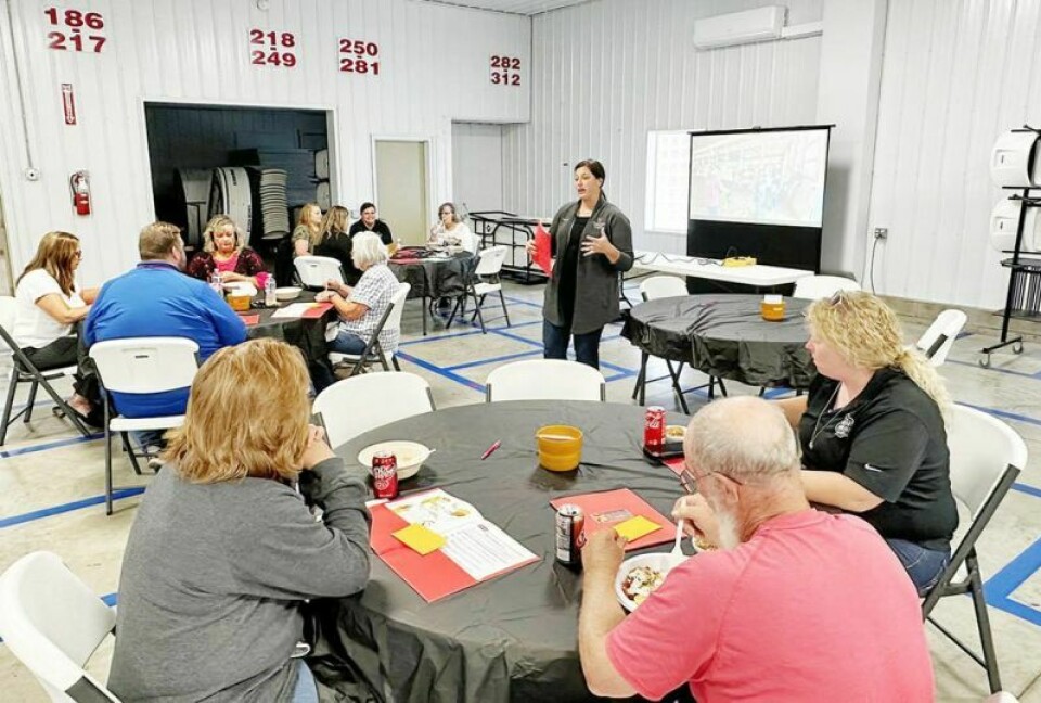 Janessa Hill, Holmes County Extension program director, speaks to community members about the office’s educational efforts throughout the community during the biannual gathering in the Baker Building at Harvest Ridge on Tuesday, Sept. 26. Extension office shares its vision with community