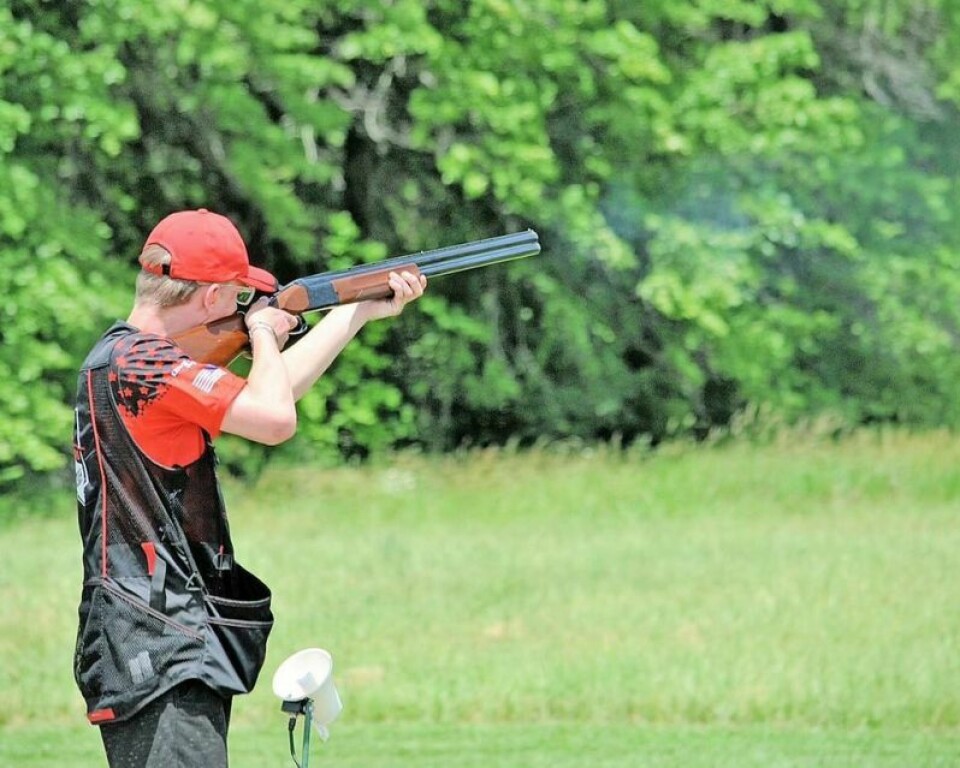Brayden Ames takes a shot from the 16-yard line at the 2024 Ohio State High School Clay Target League's state championship. Tusky Valley Crush finishes in top 10 in the nation