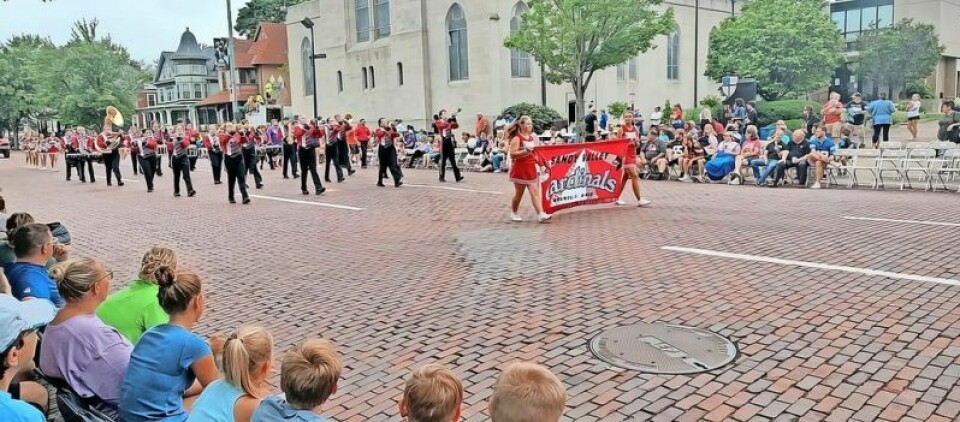 The Sandy Valley High School Cardinal Marching Band is shown making its 61st appearance in Canton’s 2024 Hall of Fame Grand Parade on Saturday, Aug. 3. Sandy Valley marches in HOF Parade
