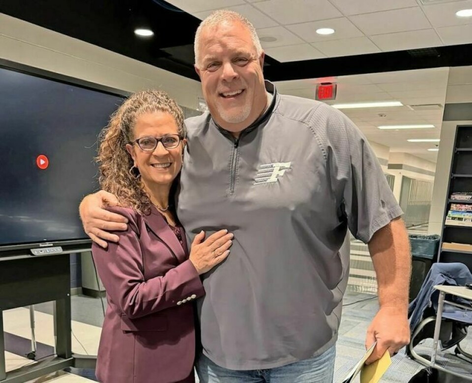 Cindy Class, retired middle school principal, left, and Nate Held, retiring athletic director Fairless BOE celebrated and recognized retirees