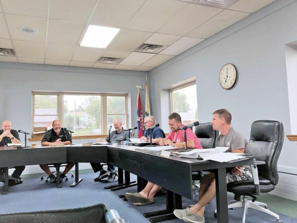 Village administrator Keven Kaser, left, Mayor Jeff Smith, solicitor Doug Frautschy, Sam Beachy, Nate Wagler and Matt Miller Village to get new ambulance