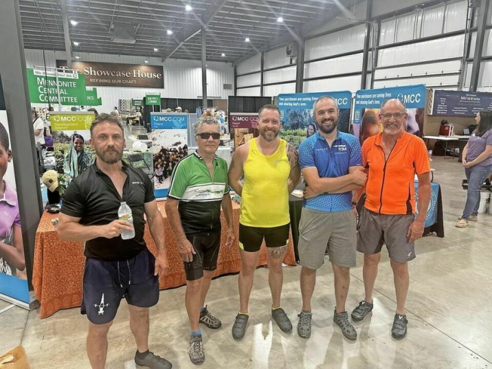 This quintet of bikers took a two-day, 100-mile trek through Amish Country in support of Mennonite Central Committee. The bikers include Declan Smithies from Columbus, left, Avery Zook of Doylestown, Ethan Horst from Barberton, Brandon King of Apple Creek and Claude Schrock from Grabill, Indiana. MCC Ohio Bike Ride team enjoys a tour through Amish Country
