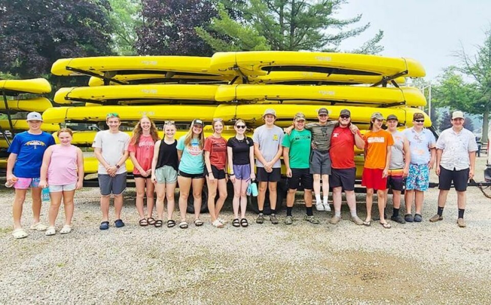 Pictured are members from the West Holmes FFA chapter before heading off for canoeing. Included are Maverick Chenevey, left, Malia Chenevey, Garrett Fowler, Andi Schuch, Claire Drzazga, Ava Eberhard, Jenna Sheldon, Maren Drzazga, Alex Pringle, Grady Hawkins, Wyatt Myers, Keith Hawkins, Quentin Vehrs, Hayden Smith, Jarrett Schafer and Derek Miller. WH FFA rolls along the Mohican