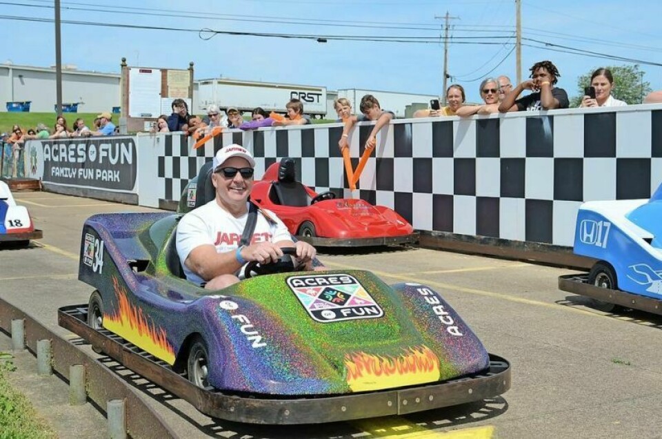 Mike Jarrett of Jarrett Companies was one of the celebrity drivers in a go-kart race at the recent OHuddle 10th anniversary fundraising event. OHuddle celebrates its 10th year with fundraising event