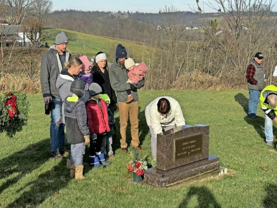 Family and friends, young and old partook in the ceremony of placing a freshly cut pine wreath at the headstones of 26 veterans in St. John’s Church Cemetery in Walnut Creek on Saturday, Dec. 16. Wreaths Across America a touching tribute to veterans