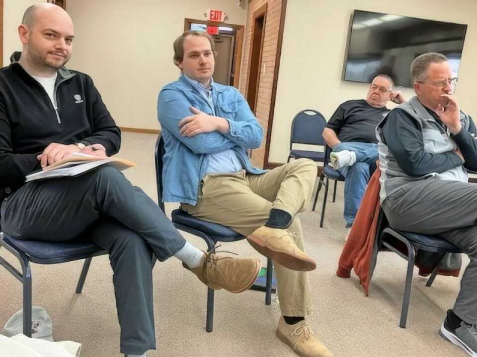 Nate Zimpher, legislative director of U.S. Congressman Troy Balderson, left, and Javan Johnson, district representative, attend a roundtable discussion. Strasburg Village Council roundtable discussion held