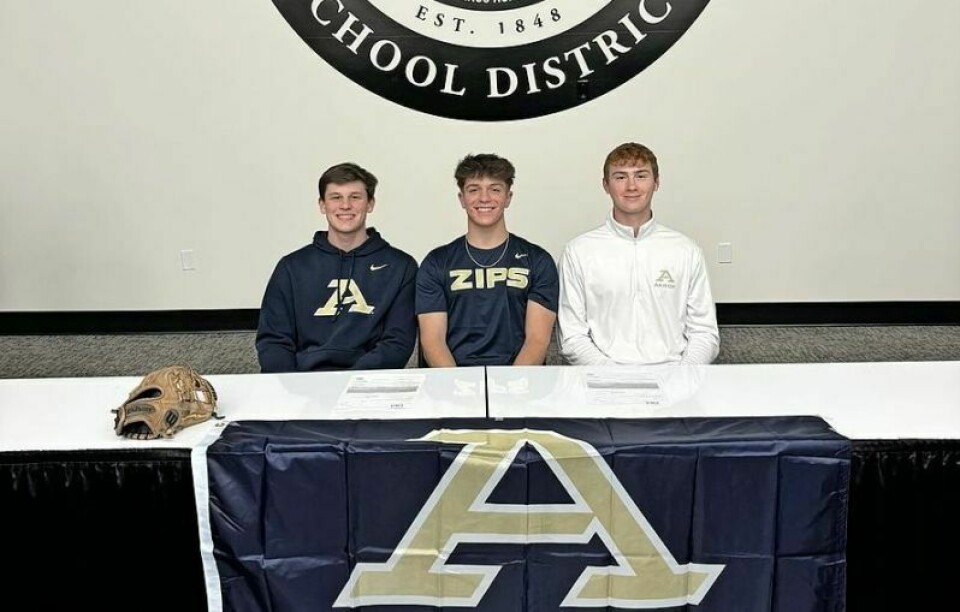 At a Nov. 12 signing ceremony, Wooster High seniors Brady Bowen, left, Ben Winge and Sam Nielsen all signed to continue their educations and baseball careers next year at the University of Akron. Wooster High baseball trio signs with Akron