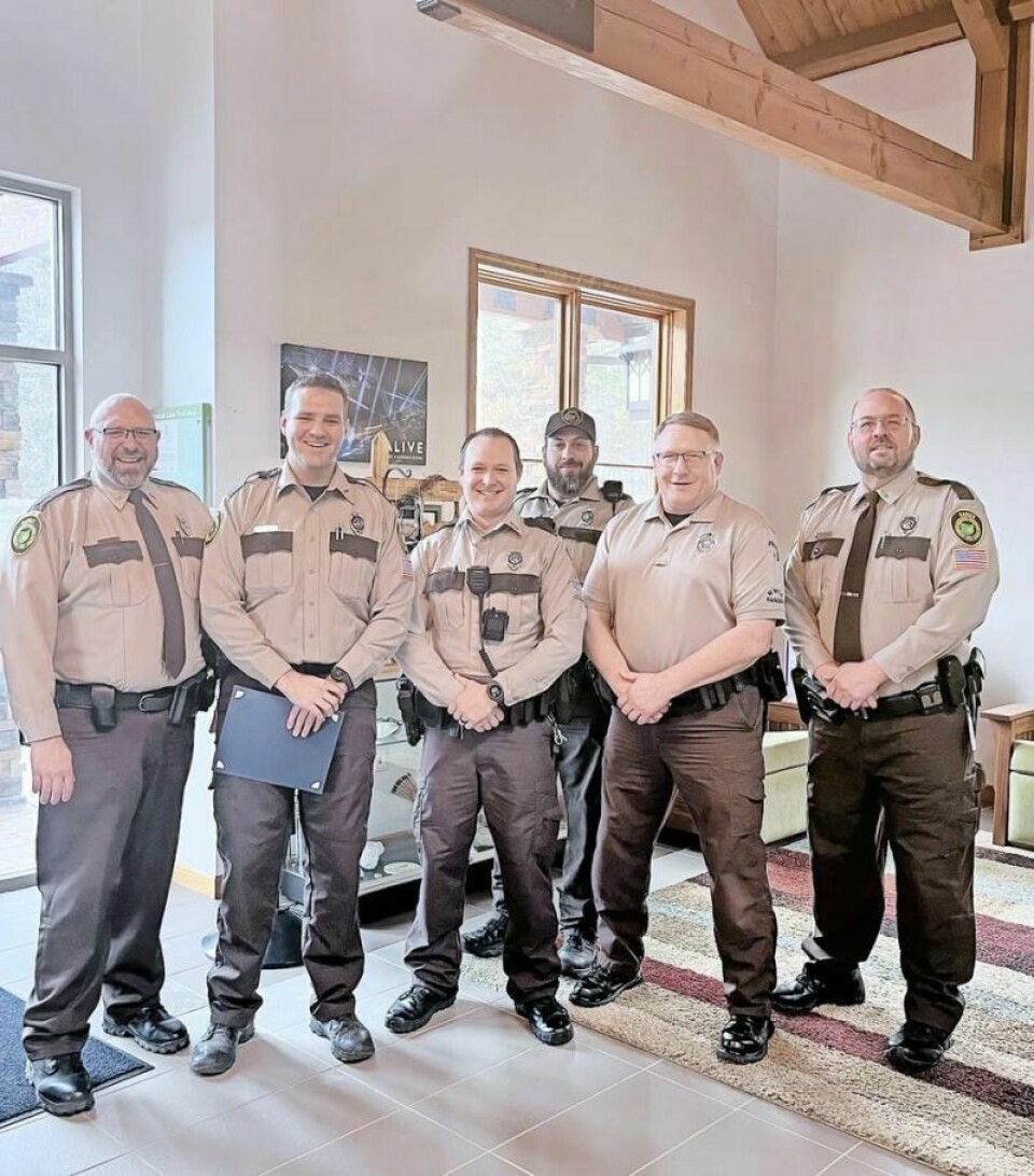 MWCD Chief Ranger Patrick Brockmeier, left, and MWCD rangers Joe Imburgia, Edward Eggan, James LeMonte, Luke Pace and Scott Barnhart. MWCD rangers achieve full compliance