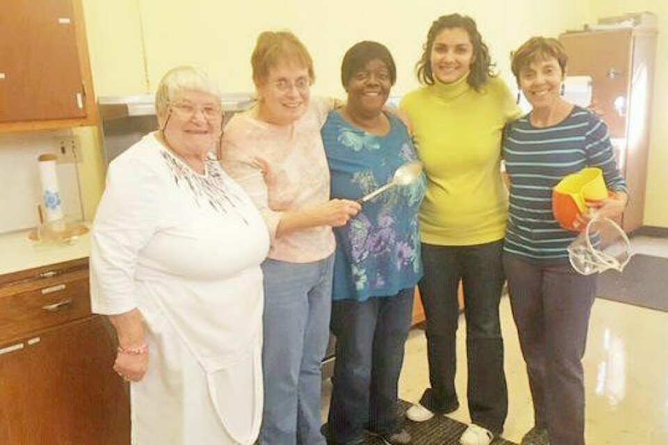 Becky Hayward, Aspire student, left; Kathy Shields, ERFund committee member; Mary Smith, Aspire student; Carmina Galguera, former Aspire student; and Lee Peart, Westminster Presbyterian Church and ERFund committee member, team up to make soup for Westminster Church’s Annual Soup Sale, which benefits the Employment Resource Fund. ERF providing employment assistance in many ways
