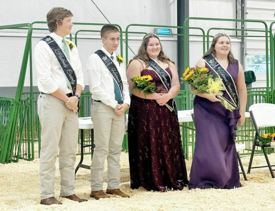 Holmes County Fair’s newly selected royal court will have no problems getting to know one another as the four members have been close friends for many years through 4-H and FFA. The court includes attendee Alex Pringle, left, King Garrett Fowler, attendee Dakota Ringwalt and Queen Alysa Pringle. Long-time friends become Holmes County Fair royalty