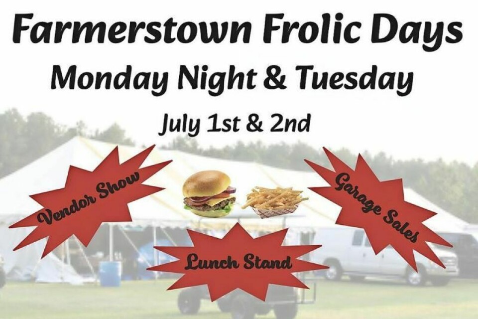 Frolic days will take place from 3:30-8 p.m. on Monday, July 1, and 7:30 a.m. to 2 p.m. on Tuesday, July 2. Retailers will be open all day both days, along with the lunch stand at the Farmerstown School in the heart of Clark Township. Streamlined Farmerstown Frolic Days set for July 1-2