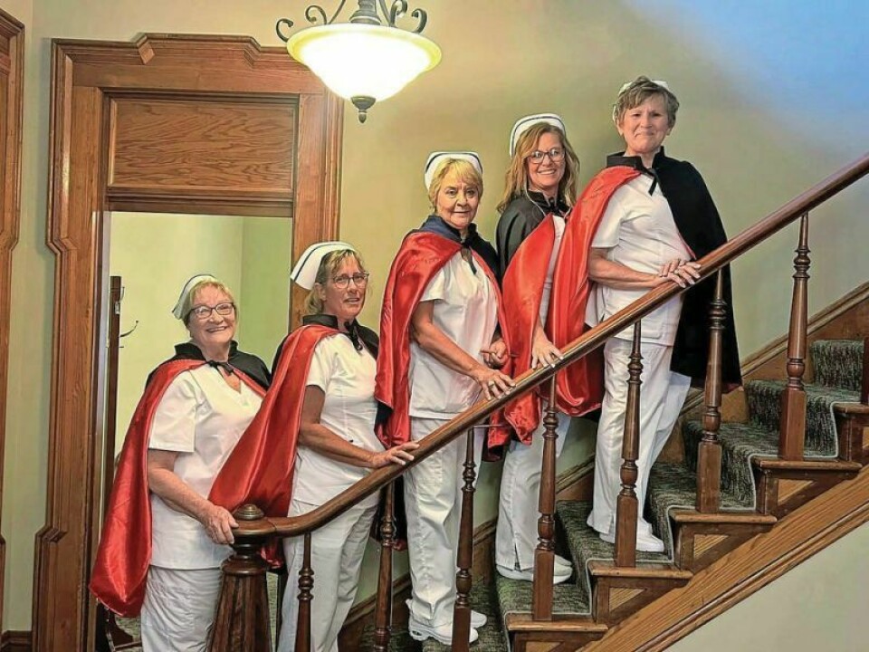 Volunteers Jane Reed, left, Debbie Angel, Mary Ann Wade, Tina Gibson and Pat Keffer before a funeral service of the MidEast Ohio Nurses Honor Guard. MidEast Ohio Nurses Honor Guard provides final tribute