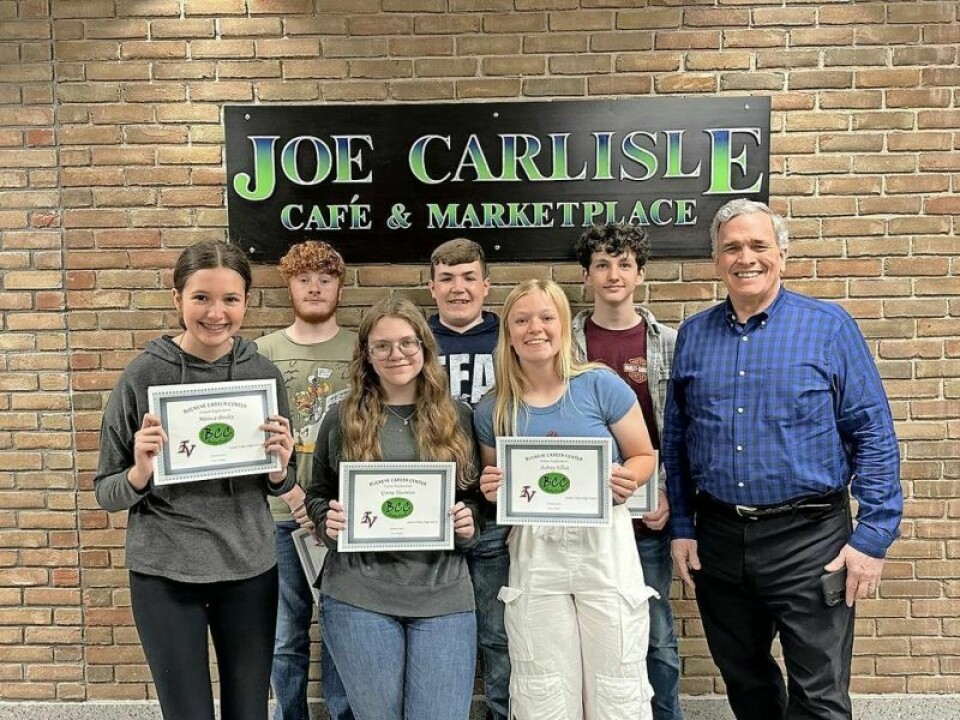 Mike Lauber from Tusco MFG is pictured with Indian Valley students. Mentors provided job shadowing opportunities