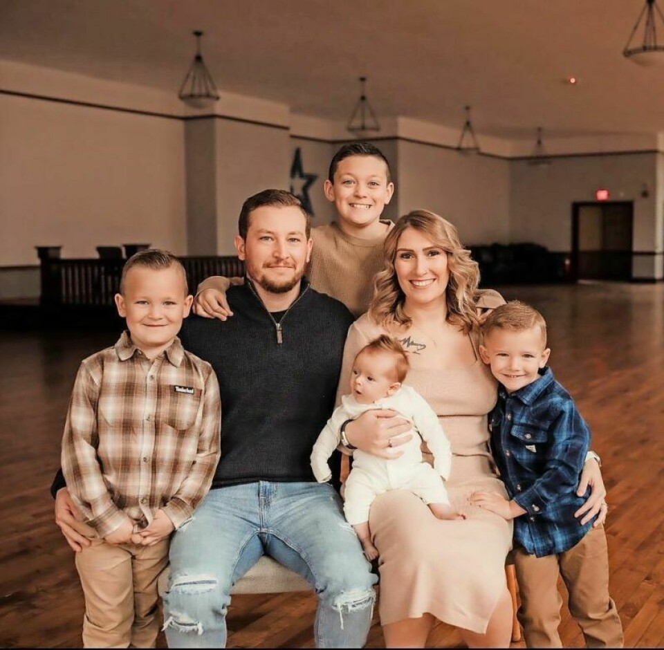 Kayden Ennis’ family includes Izaeah Ennis, 6, left; Wesley Ennis; Kayden, 10, back center; Weston Ennis, 3 months old; Kayla Bowersock; and 5-year-old Jaxon Ripley. Benefit to be held Feb. 17 for Dennison 10-year-old