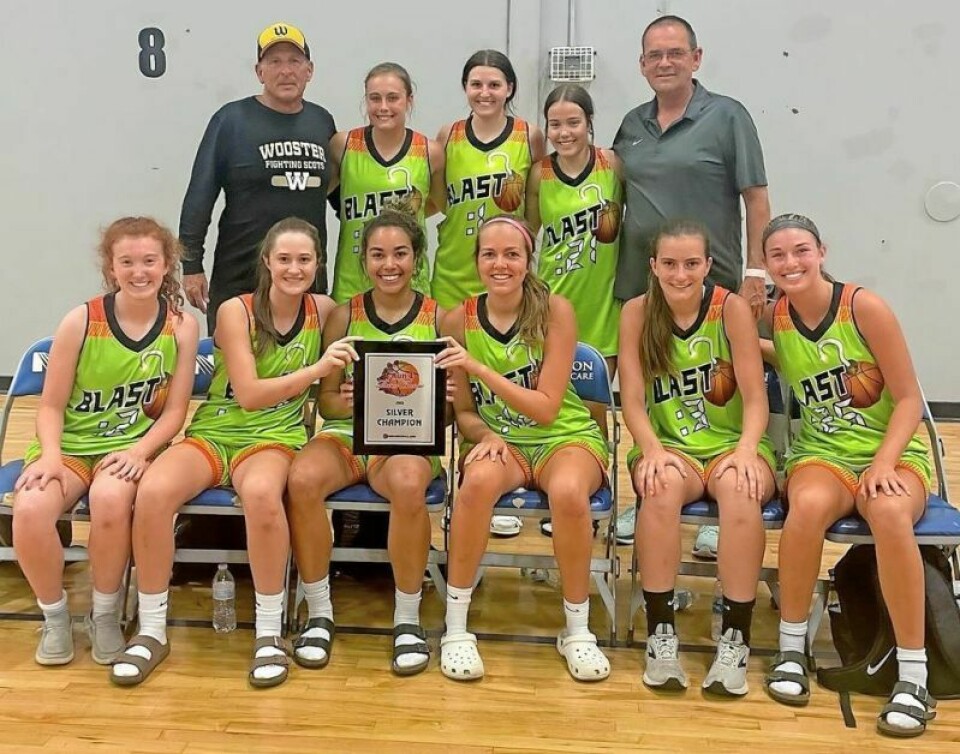 The Buckeye Blast Neon 2024 girls basketball team compiled a 49-9 combined record over the past two summers and included some of the top area players. The team consisted of Cora Palmer (Lexington), front left, Caitlin Titler (Triway), Aaliyah Wirth (Triway), Ella Kassan (Streetsboro), Cam Wickens, (Smithville), Paige Marshall (Lake); back, coach Mike Baus, McKenna Baney (Waynedale), Chelsea Evanich (Marlington), Caydence Scale (Northwestern) and coach Sid Cline. Locals help AAU hoops team have 2 great summers