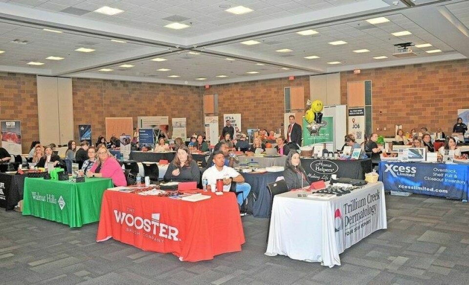 Local employers prepare to discuss career opportunities with job seekers recently at the University of Akron Wayne College. Career Fair connects job seekers with opportunities