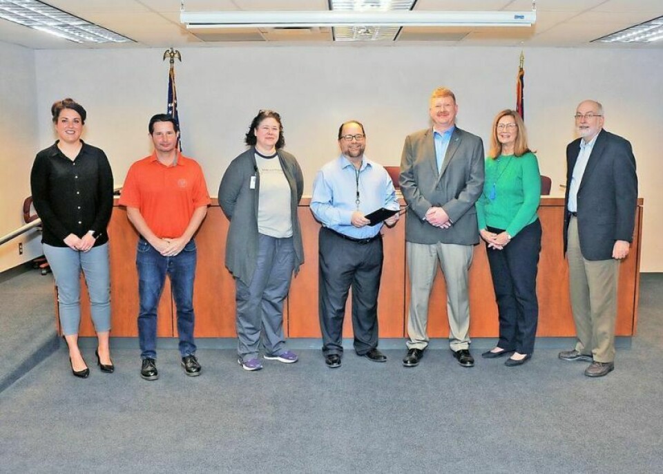 Nicole Williams, left, of the Mental Health and Recovery Board; Vaughn Anderson, Health Department; Wendy Anderson, Health Department; and health commissioner Nick Cascarelli receive a proclamation from Wayne County commissioners Jonathan Hofstetter, Ron Amstutz and Sue Smail to commemorate Public Health Week. Wayne health commissioner: ‘We are all public health’