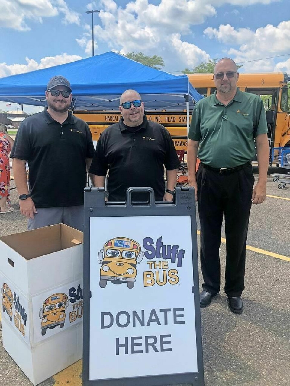 Volunteers will be stationed at each entrance with a list of needed items and collection boxes. Time to Stuff the Bus for area children