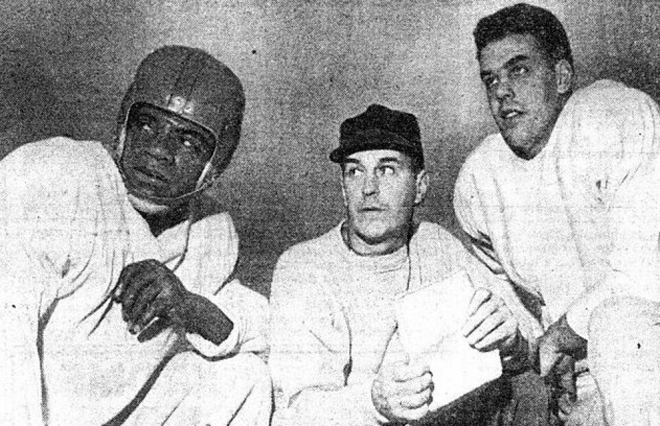 Paul Brown, center, shown in this 1951 photo with Bill Willis, left, and Otto Graham while all three were with the Cleveland Browns. Brown is the subject of the April 22 program at the CRF Museum in Loudonville. Admission to the program is free. Paul Brown the subject of CRF series finale