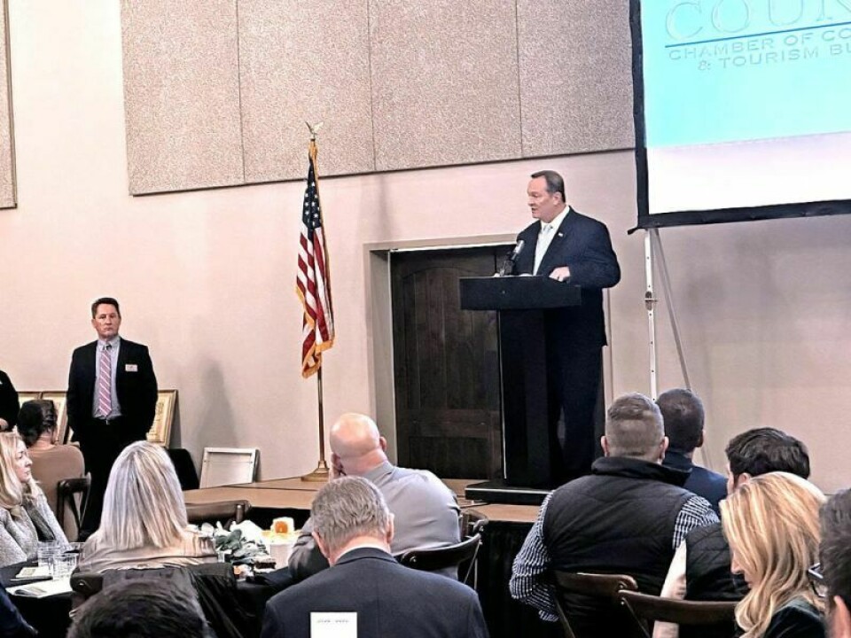 Commissioner Dave Hall addresses the members of the Holmes County Chamber of Commerce & Tourism Bureau during the recent annual meeting and award banquet. Hall shares county’s vision at chamber banquet