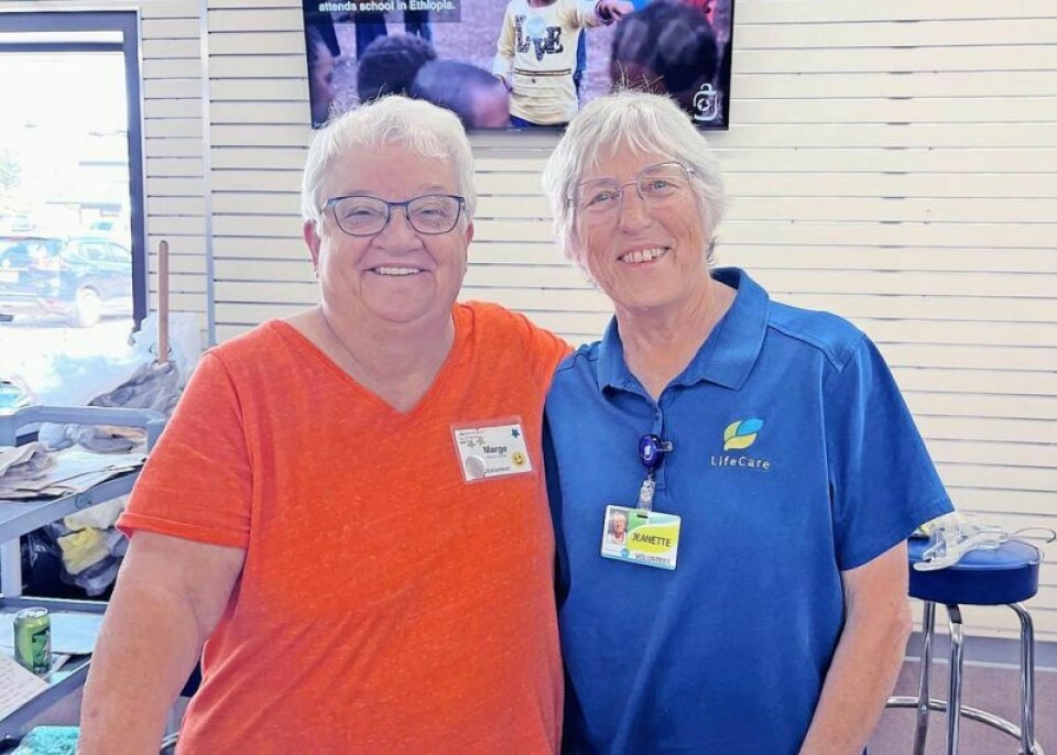 Save and Serve volunteer Marge Gerber, left, and Ohio's LifeCare Hospice volunteer Jeanette Kauffman at the Save and Serve Thrift Shop's special benefit day held Sept. 30 that raised more than $3,200 for Ohio’s Hospice LifeCare. Save and Serve Thrift Shop raises money for hospice