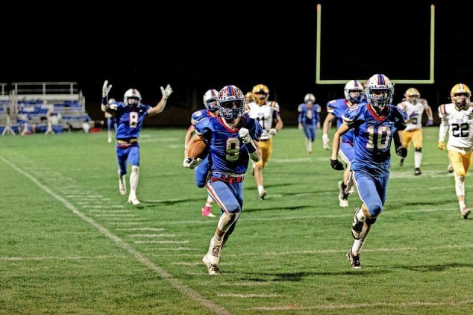 West Holmes' Lynn Cline (9) returned a kickoff 94 yards for a touchdown with under a minute left until halftime in a 70-50 win over Bryan in first-round playoff football action on Oct. 27. Smith, Knights offense have historic night in win over Bryan