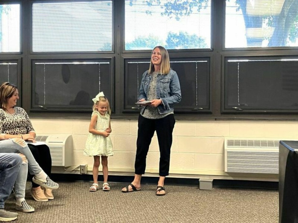 Pictured are Harper Lude, left, first-grade student, and Heather Miller, first-grade teacher. Harper, a daughter of Nicholas and Hannah Lude of Strasburg, is the first elementary student to receive the Student of the Month. School resource officer approved at Strasburg