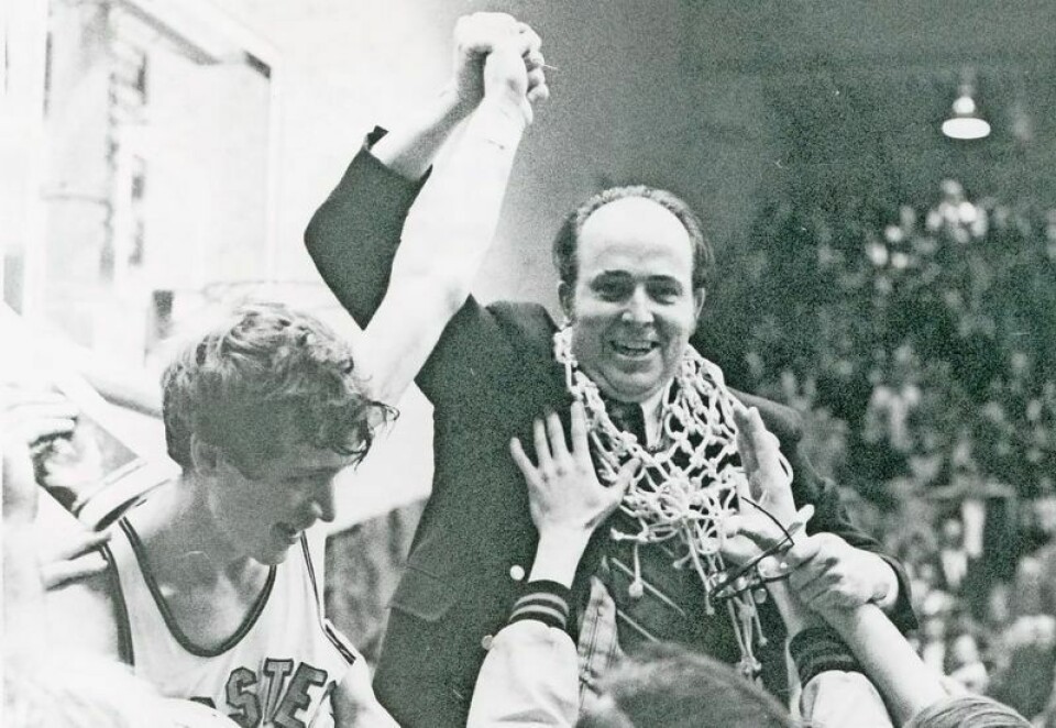 The late Al Van Wie, shown here with star player Tom Dinger after a big win for The College of Wooster men’s basketball team, is the namesake of the Al Van Wie/Wooster Rotary Classic, which will include a youth clinic on Nov. 3 and a two-day tournament Nov. 22-23. Van Wie Rotary Classic clinic Nov. 3, tourney Nov. 22-23