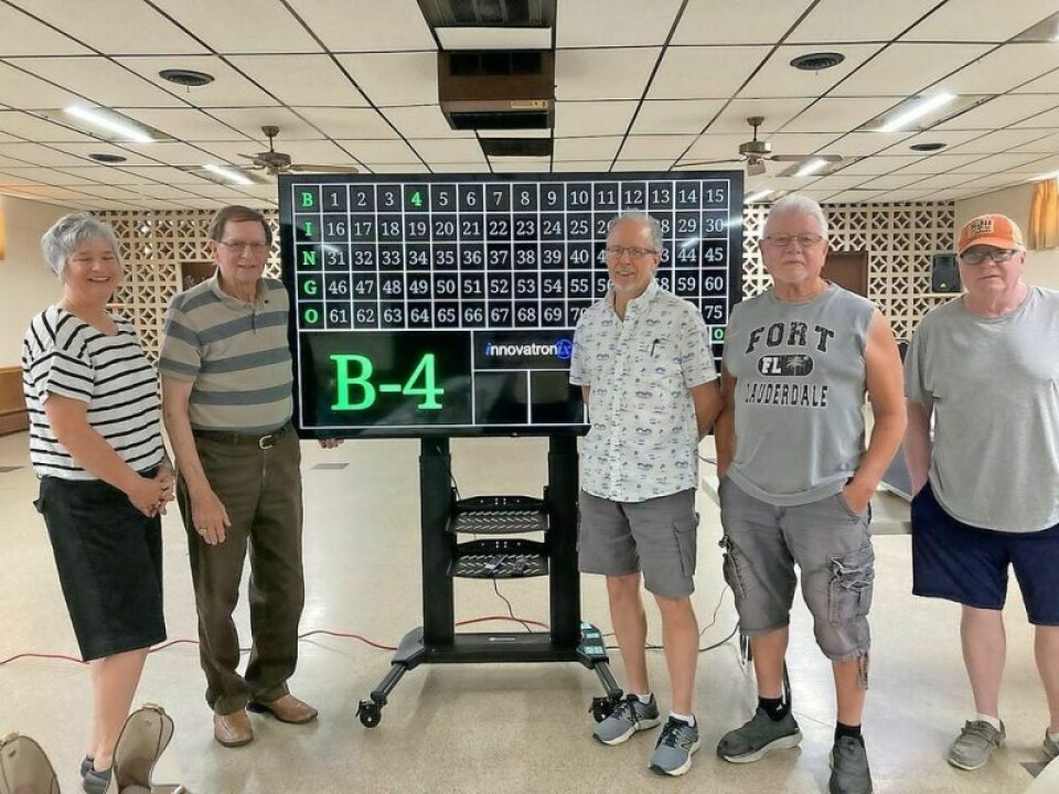 Exchange Club of Orrville met Aug. 1 at the VFW Post 3446 to view the VFW’s latest bingo equipment. Pictured are Lisa Reusser, left, Alan Auble, Scott Gold, VFW canteen manager Tom Gochnauer and assistant canteen manager David Zook. Exchange Club of Orrville gets new bingo equipment