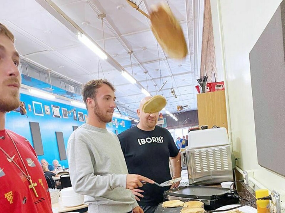 The volunteer crew at last year’s H15 Ministries pancake and sausage fundraiser breakfast flip some pancakes. The Aug. 12 breakfast is designed to not just be a time of fellowship and food, but also a way for the public to help learn more about the H15 Teen Center Ministries’ effort to touch the lives of area youth. H15 serving up a hot breakfast Aug. 12