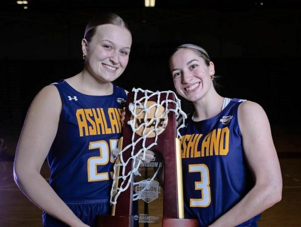 Zoe Miller, left, and Morgan Yoder helped the Ashland University women's basketball team win the 2023 Division II national championship. The 2021 Hiland High graduates have great chemistry on the court and are good friends off the court. Former Hiland duo thriving for AU women’s basketball