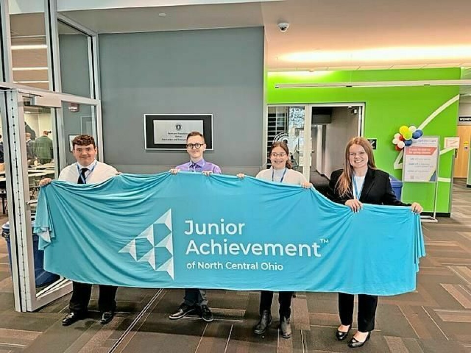 Ellie Baker, Cambria Edwards, Peyton Halsey and Zane Kuczirka participate in Claymont’s career-tech business program. Claymont students start a new company
