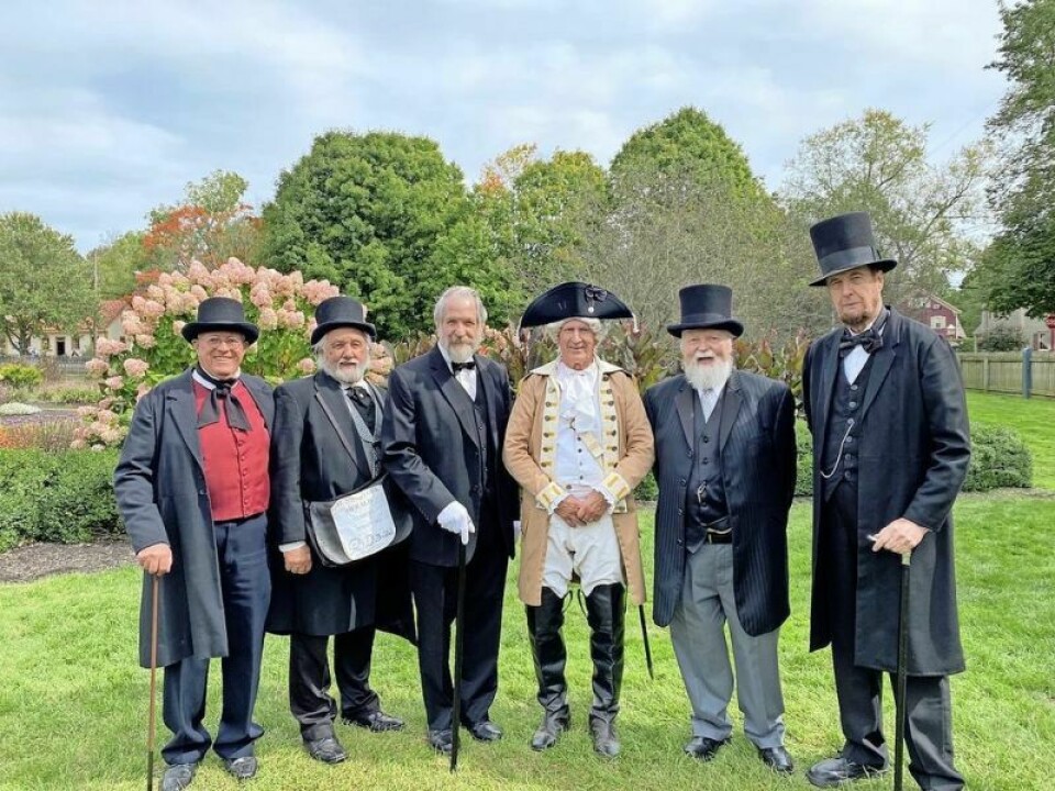Historic interpreters will portray a number of U.S. presidents and other characters in Zoar Oct. 4-5 including Frank Butwin, left, as William Henry Harrison, Paul Goebbel as a New York Herald reporter, Paolo DeMaria as Rutherford B. Hayes, Kenneth Hammontree as George Washington, Charles Braun as Benjamin Harrison and Jerry Payne as Abraham Lincoln. Zoar brings presidential history to life Oct. 4-5