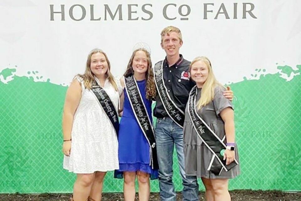 Holmes County royalty Alysa Pringle, left, Queen Sarah Irwin, King Garrett Houin and Brianna VanSickle pose for a photo during the 2022 Holmes County Fair. Irwin relishes final days as Holmes Co. Fair queen