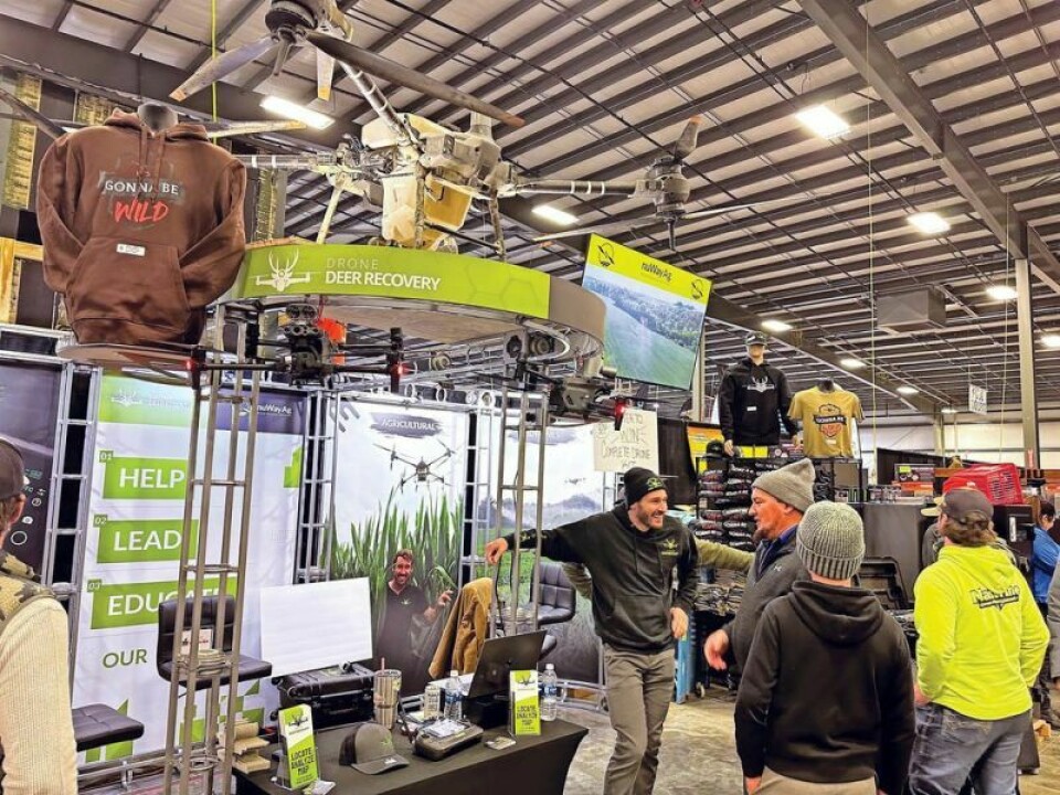 Mike Yoder, founder of Drone Deer Recovery, chats it up with visitors during the recent annual Northeast Ohio Sportsman’s Show in Mt. Hope. Yoder’s drone company has grown to epic proportions in the past 15 months. The sky is the limit for Drone Deer Recovery