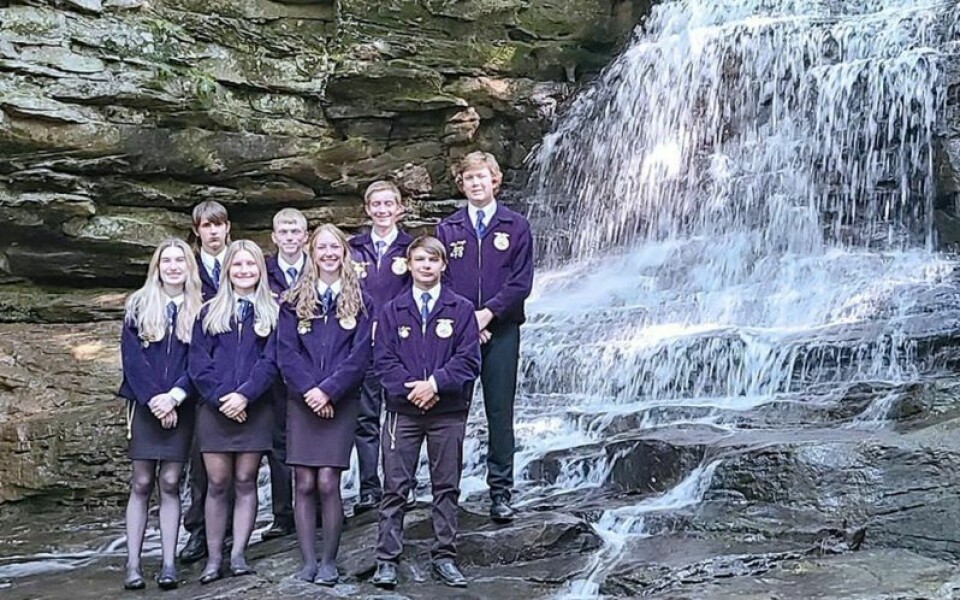 The West Holmes High School FFA officer team includes Quentin Vehrs, back left, Maison Carter, Garrett Fowler, Alex Pringle; front row, Maren Drzazga, Claire Drzazga, Andi Schuch and Wyatt Myers. WH FFA grows closer together with annual retreat