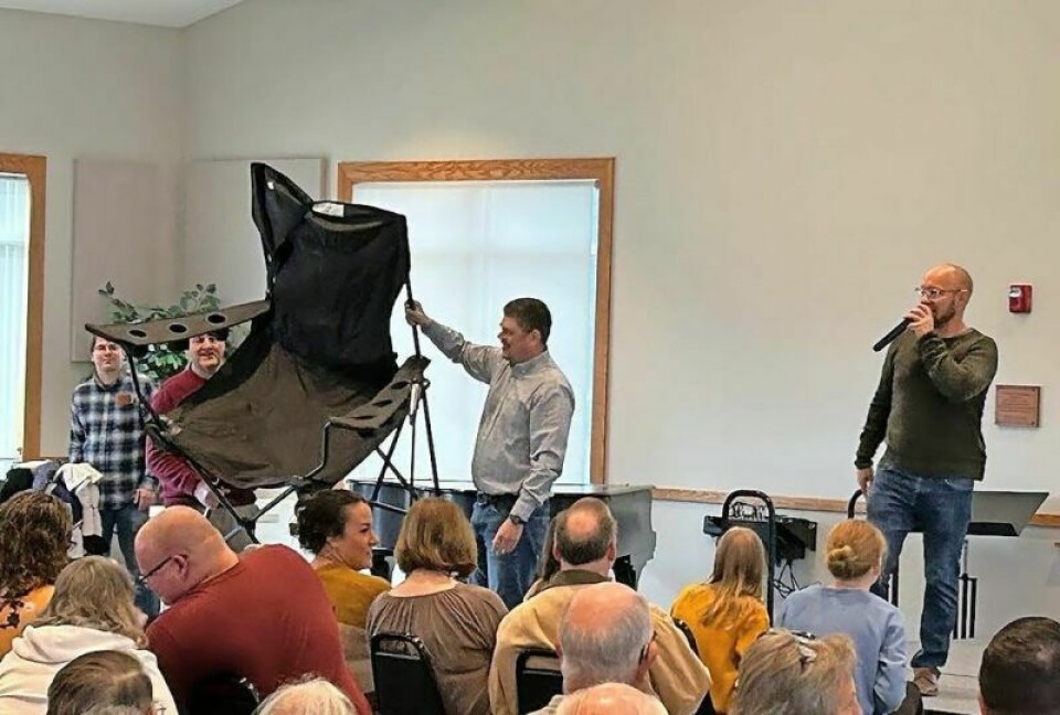 Salem Mennonite Church in Kidron will hold its 136th Thanksgiving Day Auction this year. Shown here at last year’s event are Lyle Nussbaum, left, Larry Wald, Jeremy Yoh and Kevin Lehman. Salem Mennonite holding 136th Thanksgiving Day Auction