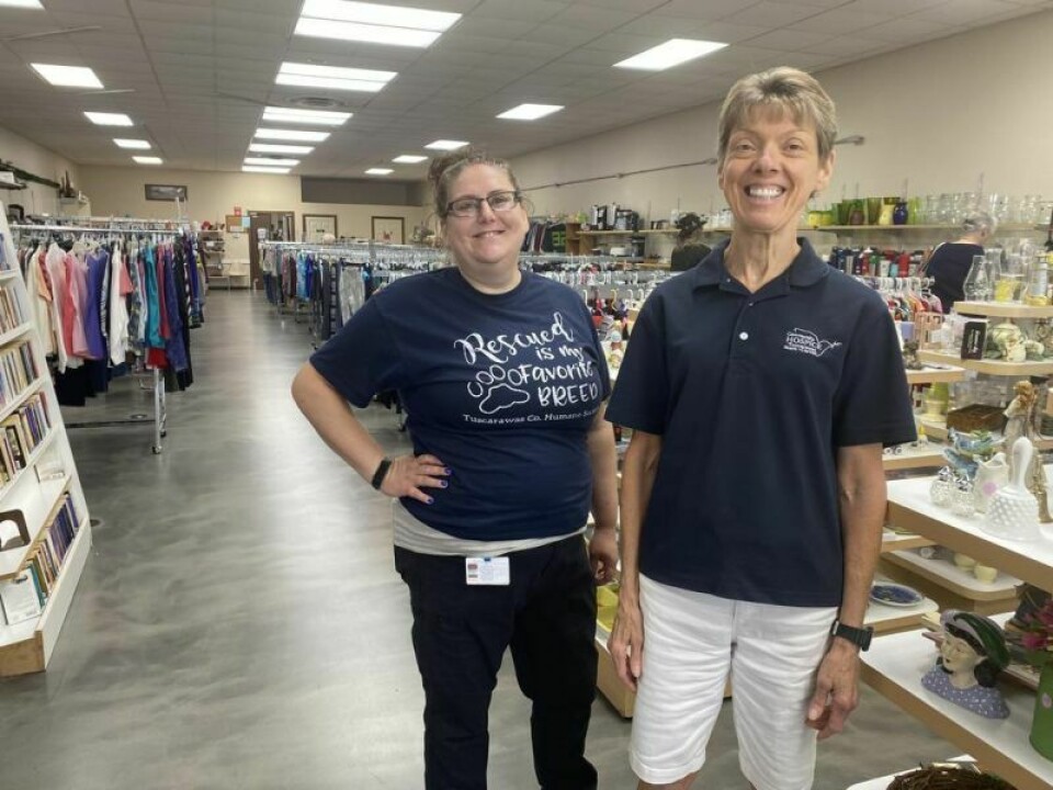 Hospice Browse & Buy is looking for more volunteers to help in the store. Pictured are volunteers Trish Thompson and Kathy O’Donnell. Hospice thrift stores seeking dedicated volunteers