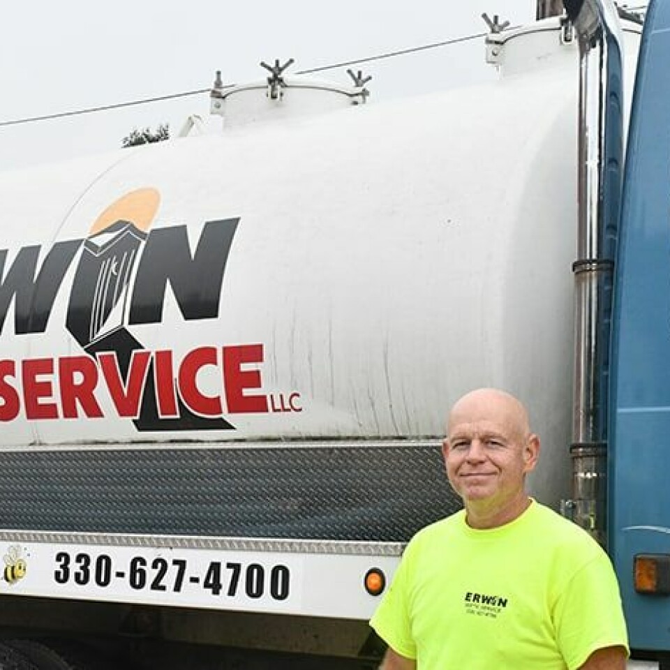 Submitted PhotoJoe Heretta and his dog, Chester (in truck), are ready to serve the community’s septic needs.