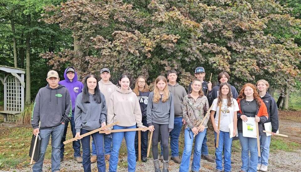 The Mount Vernon FFA forestry team finished third in the annual Timber Cruise Competition recently. Team members are Weston Elliott, left, Koby McClain, Zoe Trager, Brady Bowers, Avery Hodges, Elena Culletto, Irelynne Moffat, Ryan Fletcher, Zeva Sheets, Wyatt Croghan, Ellie Boggs, Connor Thomas, Evie Martinez and Lilly Burchard.