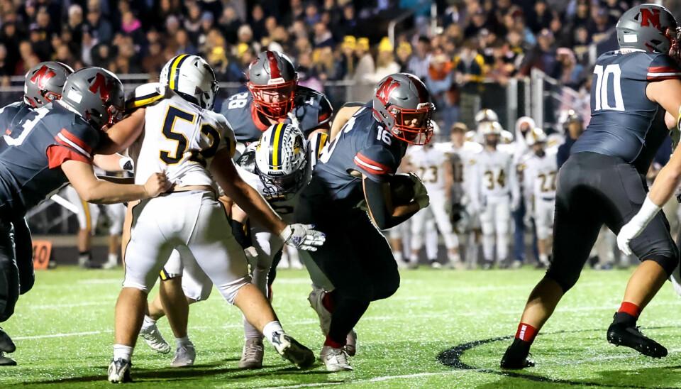 Norwayne's Carson Arnold picks up a few tough yards here against Hillsdale here in the second half.